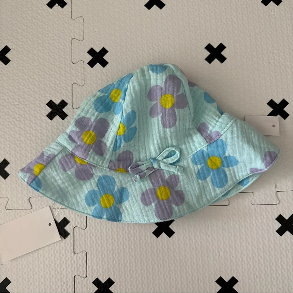 Jessica Simpson Floral Sun Hat - Aqua Blue Daisy Print 12m